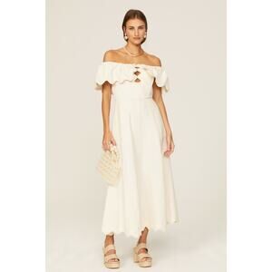 SEA NEW YORK Off White Cotton Off-the-Shoulder Scalloped Trim Leona Dress Size 2